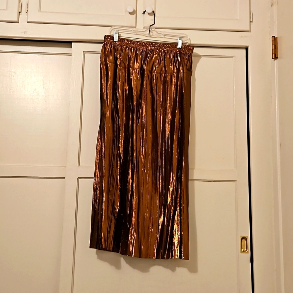Carol Bird Long Gold Pleated Skirt 16W